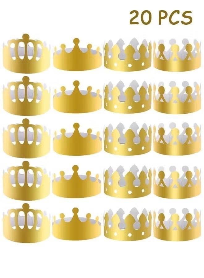 جيكومو 20 قطعة ذهبية، 4 أنماط من قبعات الحفلات القابلةللتعديل، تيجان ورقية لأعياد الميلاد، الملكات، ديكوراتاليوبيل للاحتفالات، حفلات اليوبيل - Image 1